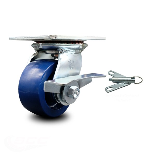 4 Inch Solid Poly Caster with Ball Bearing and Brake/Swivel Lock